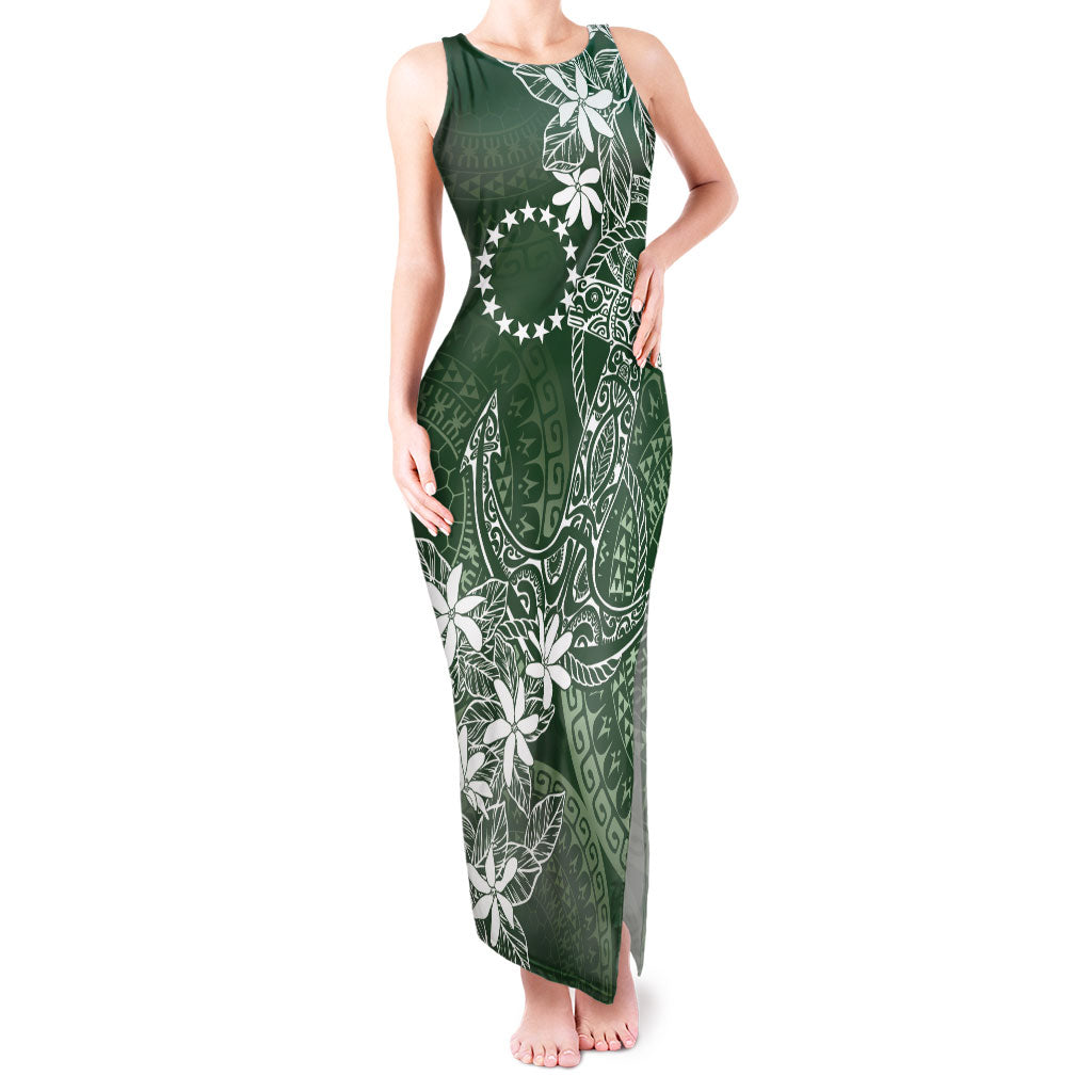 Sage Green Kuki Airani Tapakau Tank Maxi Dress Tribal Anchor Mix Tiare LT7 Women Sage Green - Polynesian Pride