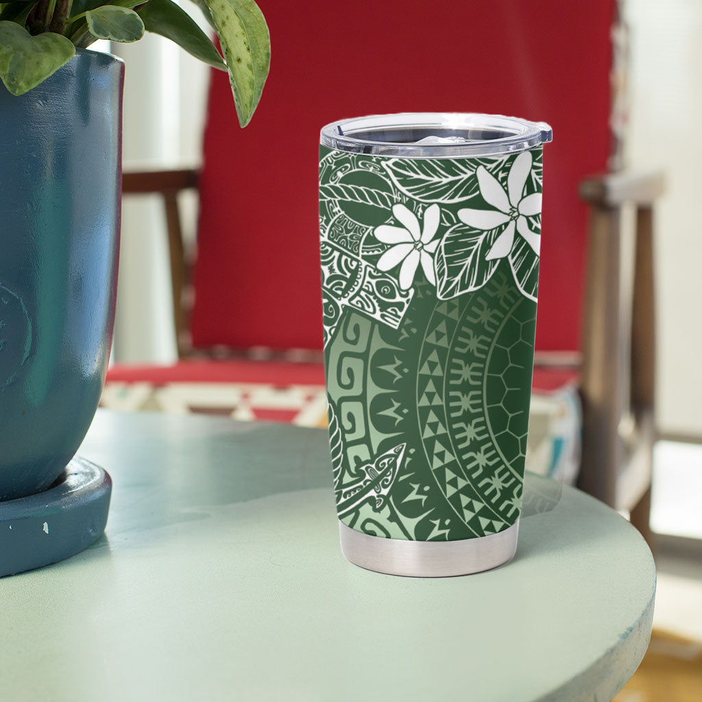Sage Green Kuki Airani Tapakau Tumbler Cup Tribal Anchor Mix Tiare LT7 - Polynesian Pride