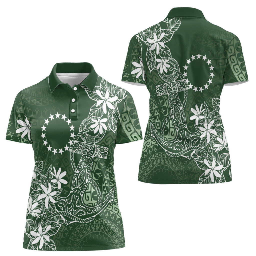Sage Green Kuki Airani Tapakau Women Polo Shirt Tribal Anchor Mix Tiare LT7 - Polynesian Pride