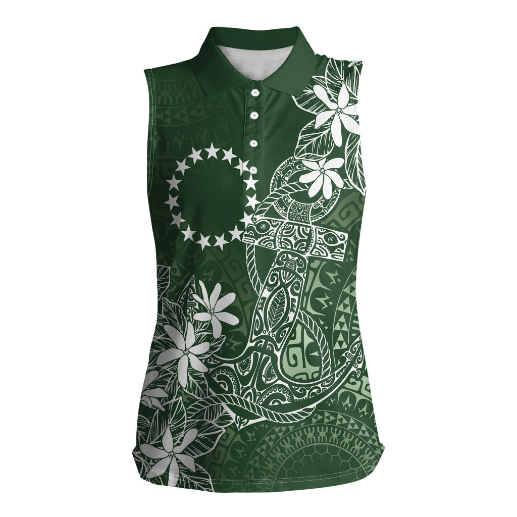 Sage Green Kuki Airani Tapakau Women Sleeveless Polo Shirt Tribal Anchor Mix Tiare LT7 Female Sage Green - Polynesian Pride