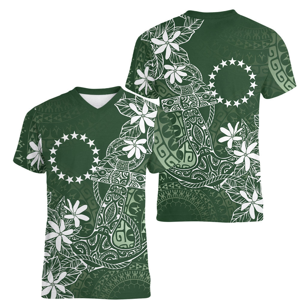 Sage Green Kuki Airani Tapakau Women V-Neck T-Shirt Tribal Anchor Mix Tiare LT7 - Polynesian Pride