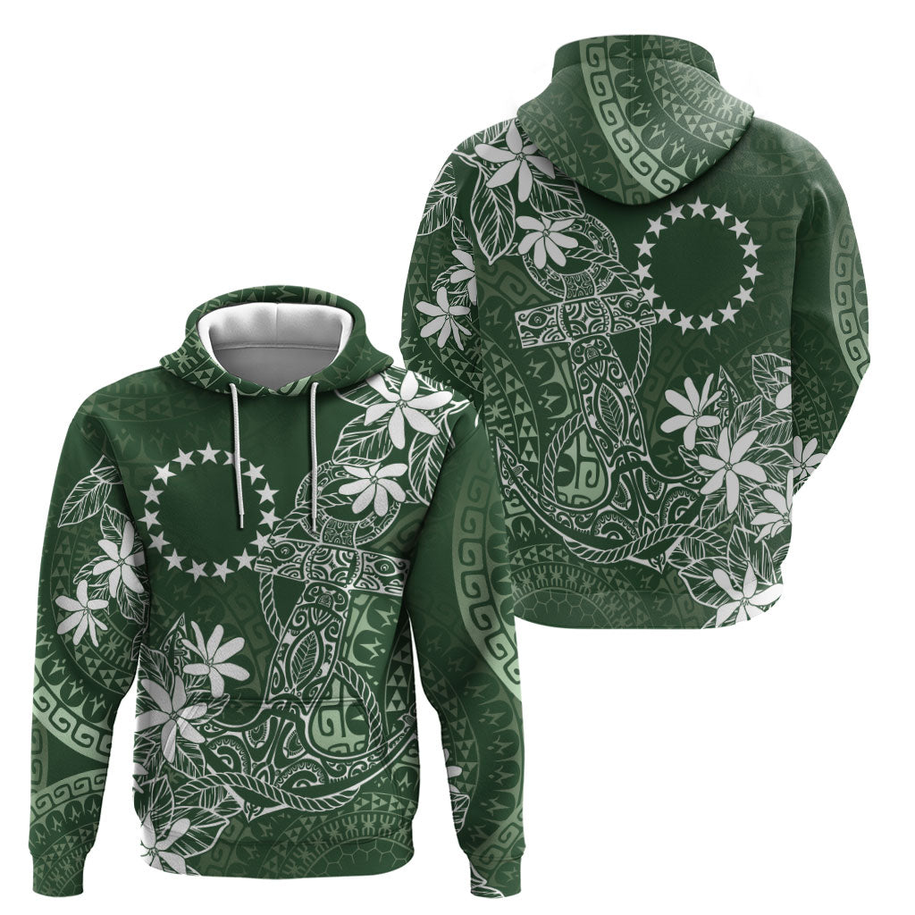 Sage Green Kuki Airani Tapakau Zip Hoodie Tribal Anchor Mix Tiare LT7 - Polynesian Pride