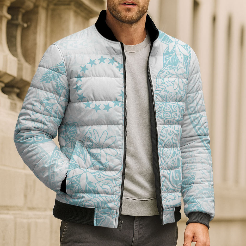 Turquoise Kuki Airani Tapakau Bomber Puffer Jacket Tribal Anchor Mix Tiare