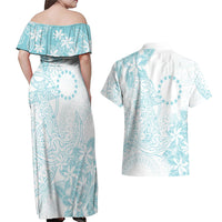 Turquoise Kuki Airani Tapakau Couples Matching Off Shoulder Maxi Dress and Hawaiian Shirt Tribal Anchor Mix Tiare LT7 - Polynesian Pride
