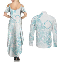 Turquoise Kuki Airani Tapakau Couples Matching Summer Maxi Dress and Long Sleeve Button Shirt Tribal Anchor Mix Tiare LT7 - Polynesian Pride