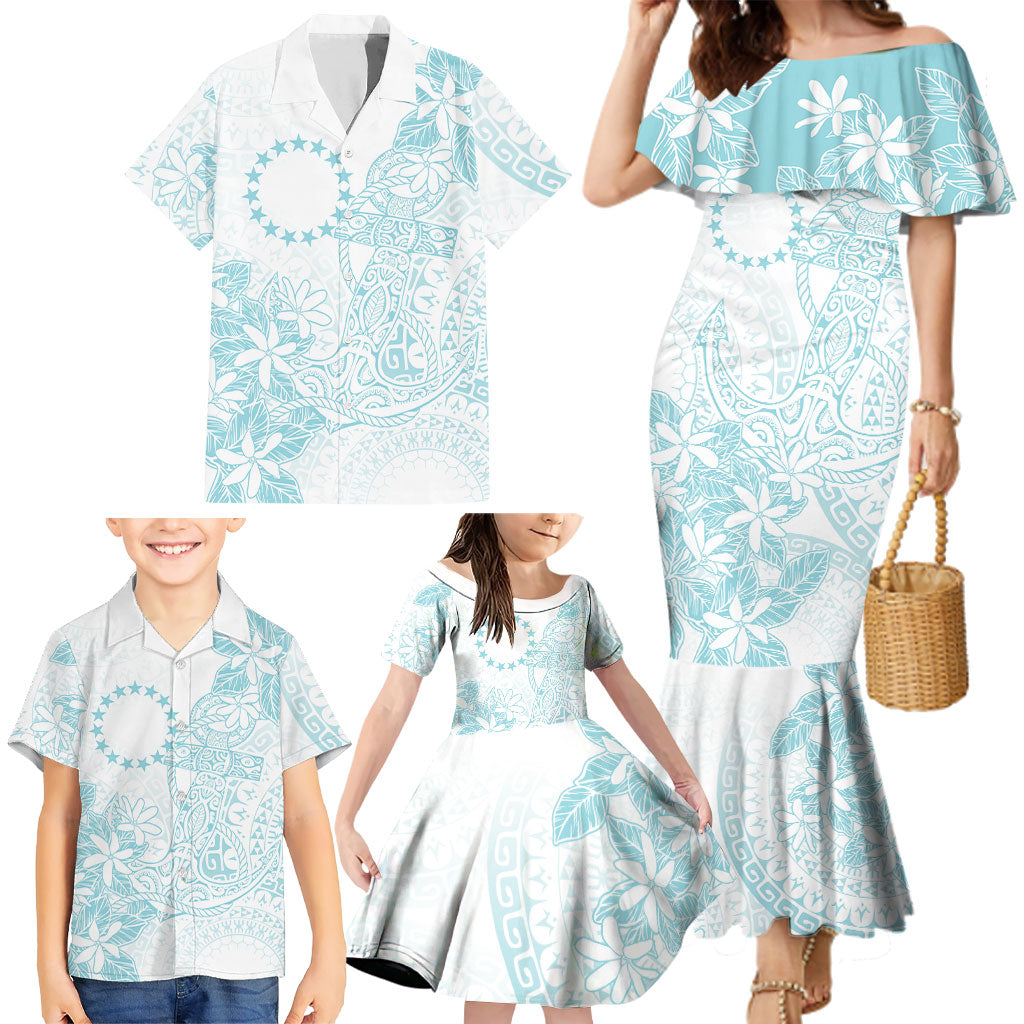 Turquoise Kuki Airani Tapakau Family Matching Mermaid Dress and Hawaiian Shirt Tribal Anchor Mix Tiare LT7 - Polynesian Pride