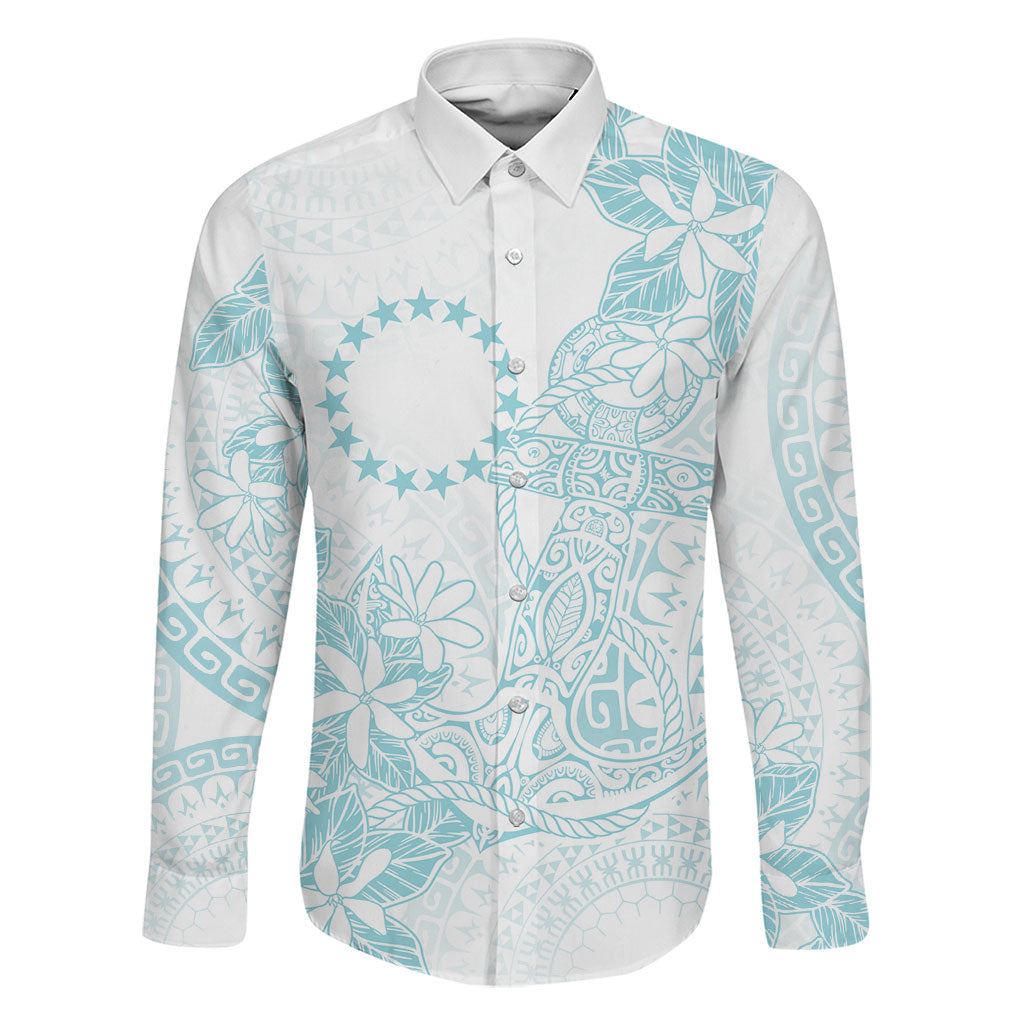 Turquoise Kuki Airani Tapakau Family Matching Off Shoulder Short Dress and Hawaiian Shirt Tribal Anchor Mix Tiare LT7 Dad's Shirt - Long Sleeve Turquoise - Polynesian Pride