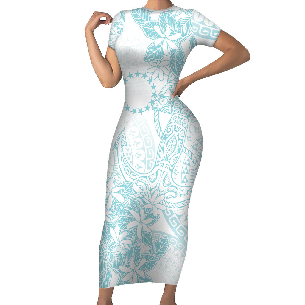 Turquoise Kuki Airani Tapakau Family Matching Short Sleeve Bodycon Dress and Hawaiian Shirt Tribal Anchor Mix Tiare LT7 Mom's Dress Turquoise - Polynesian Pride