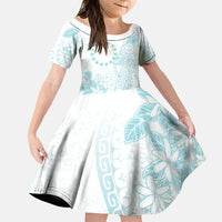 Turquoise Kuki Airani Tapakau Family Matching Tank Maxi Dress and Hawaiian Shirt Tribal Anchor Mix Tiare LT7 Daughter's Dress Turquoise - Polynesian Pride