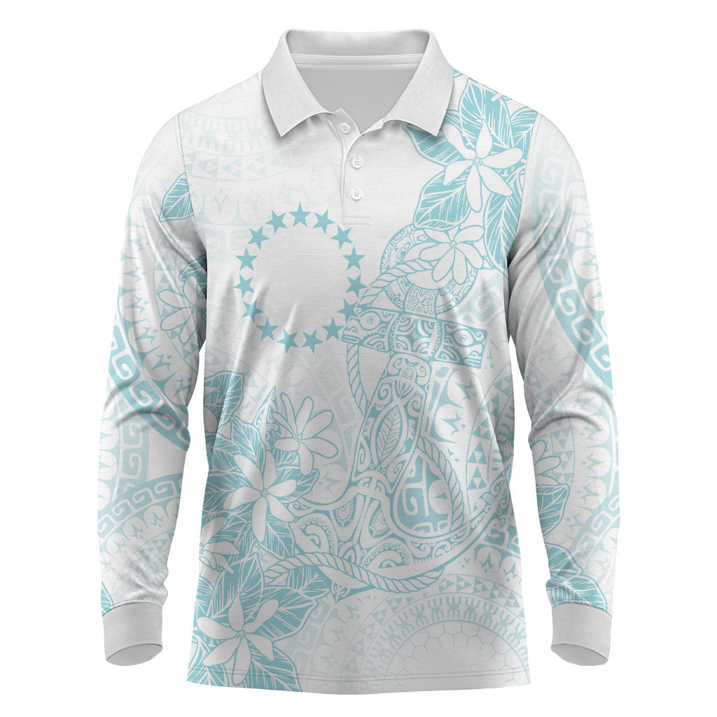 Turquoise Kuki Airani Tapakau Long Sleeve Polo Shirt Tribal Anchor Mix Tiare LT7 Turquoise - Polynesian Pride