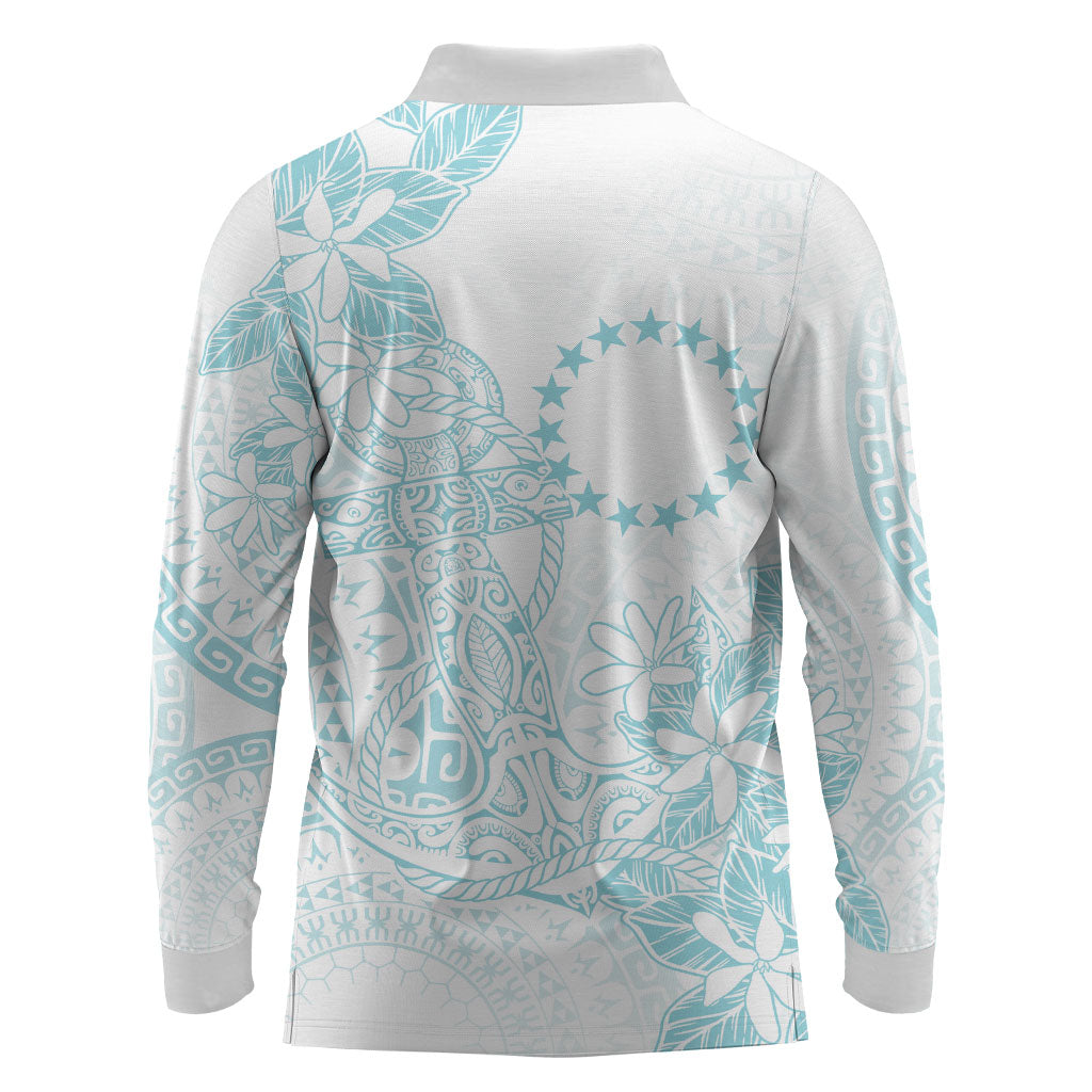 Turquoise Kuki Airani Tapakau Long Sleeve Polo Shirt Tribal Anchor Mix Tiare LT7 - Polynesian Pride