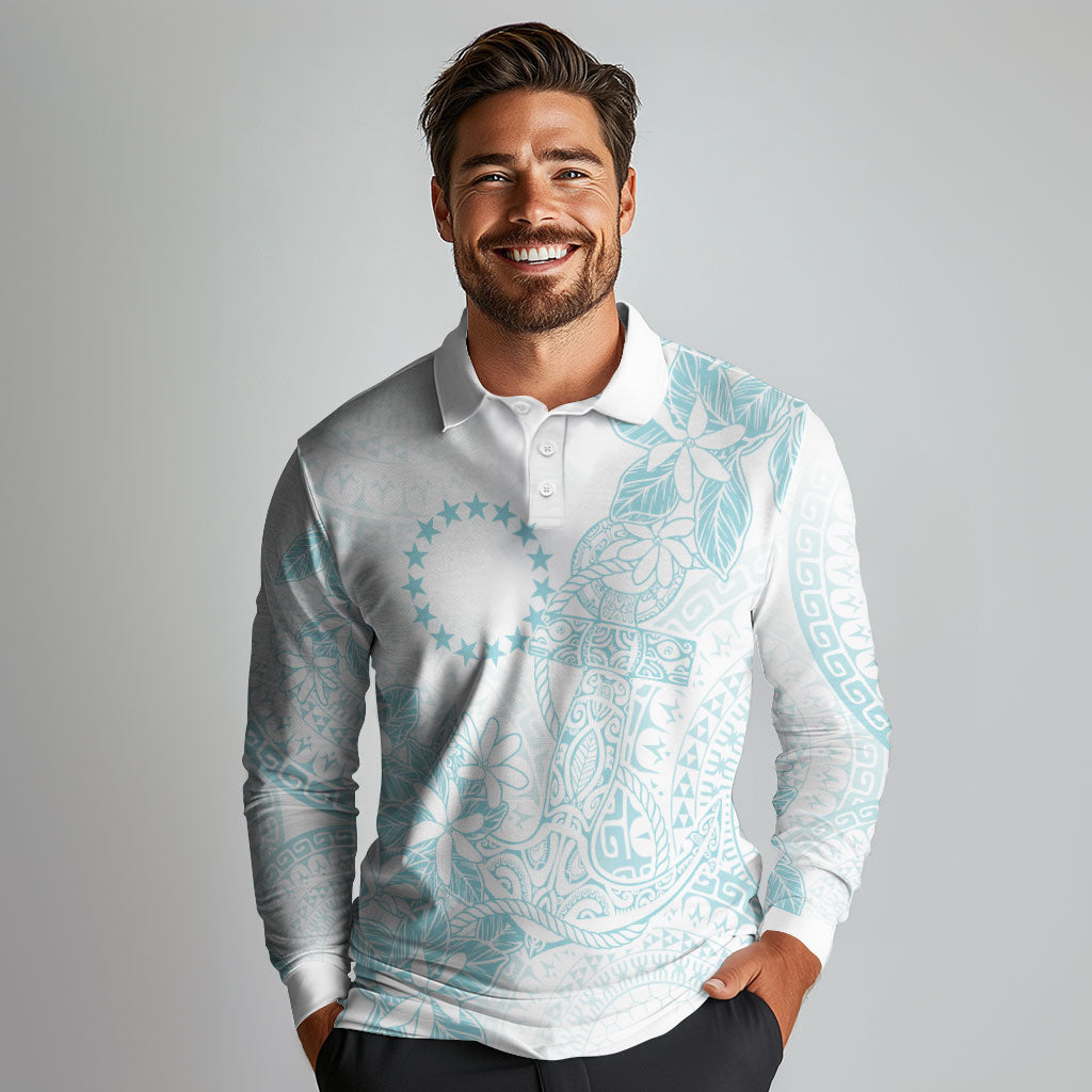 Turquoise Kuki Airani Tapakau Long Sleeve Polo Shirt Tribal Anchor Mix Tiare LT7 - Polynesian Pride