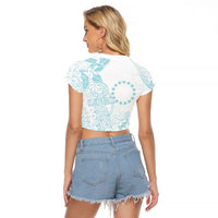 Turquoise Kuki Airani Tapakau Raglan Cropped T Shirt Tribal Anchor Mix Tiare LT7 - Polynesian Pride