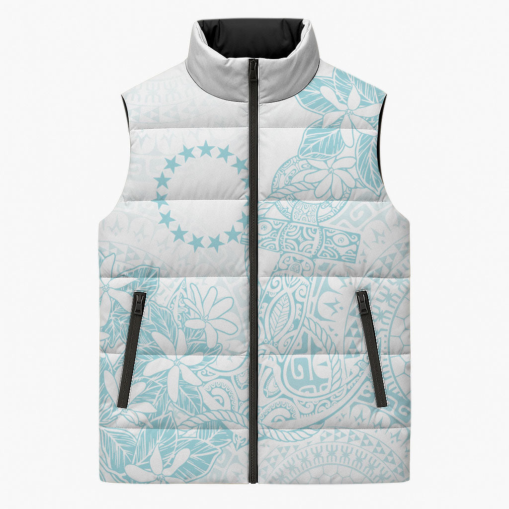 Turquoise Kuki Airani Tapakau Sleeveless Puffer Jacket Tribal Anchor Mix Tiare LT7 Unisex Turquoise - Polynesian Pride