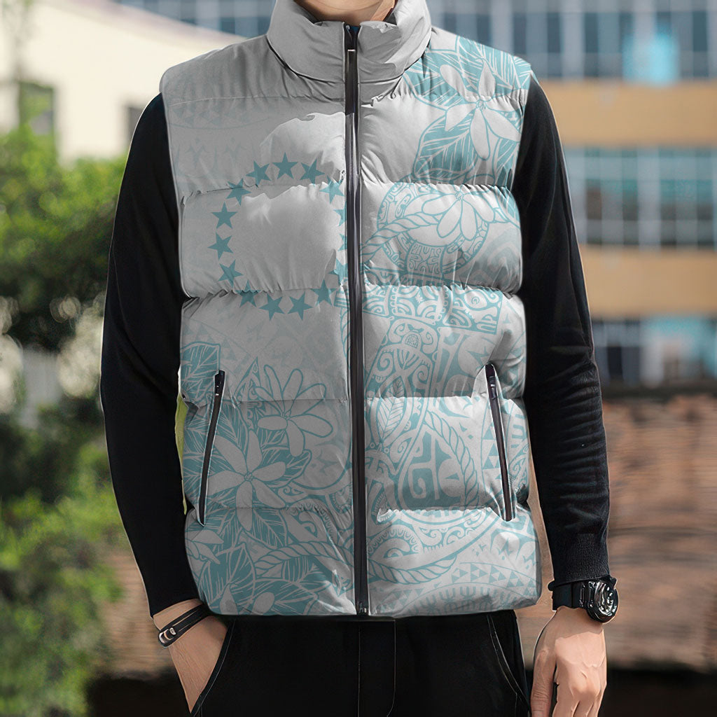 Turquoise Kuki Airani Tapakau Sleeveless Puffer Jacket Tribal Anchor Mix Tiare LT7 - Polynesian Pride
