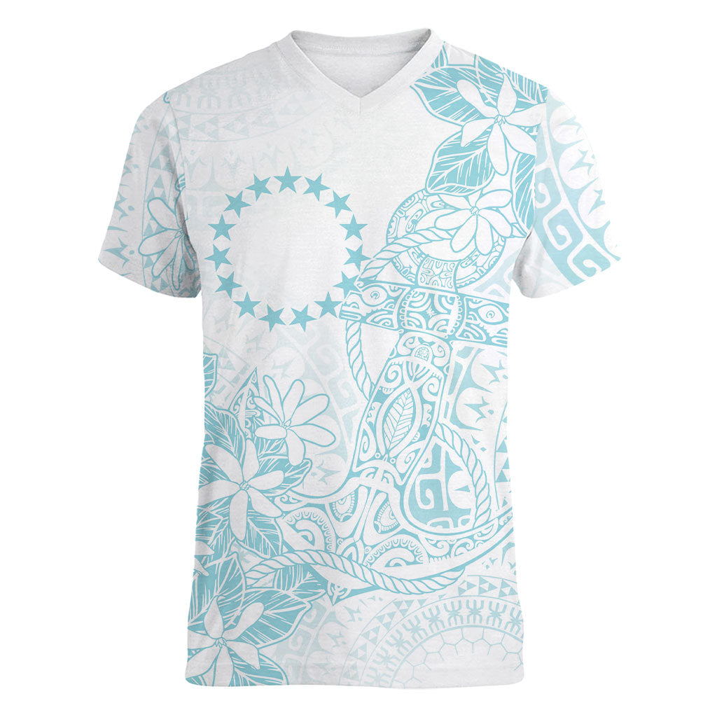 Turquoise Kuki Airani Tapakau Women V-Neck T-Shirt Tribal Anchor Mix Tiare LT7 Female Turquoise - Polynesian Pride