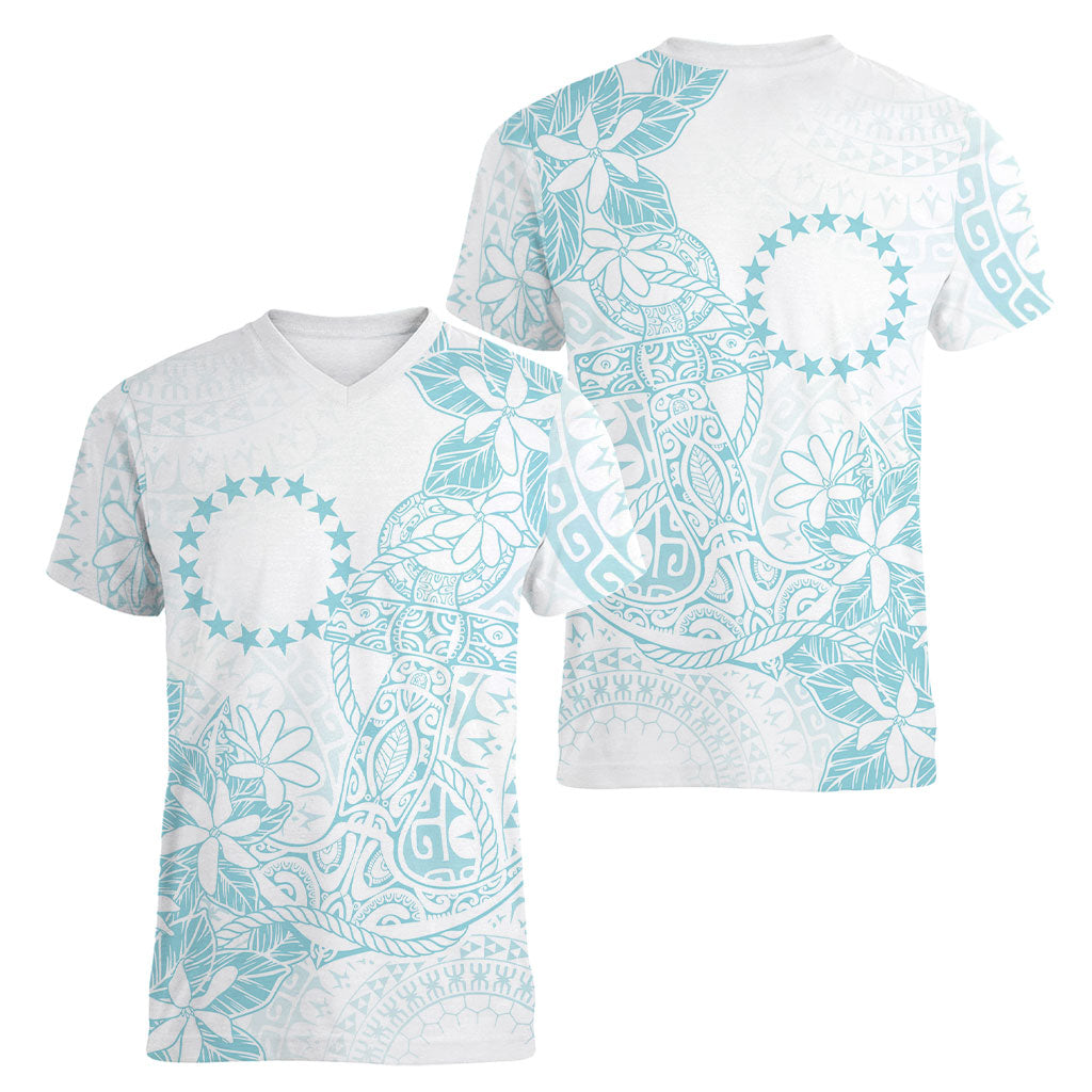 Turquoise Kuki Airani Tapakau Women V-Neck T-Shirt Tribal Anchor Mix Tiare LT7 - Polynesian Pride