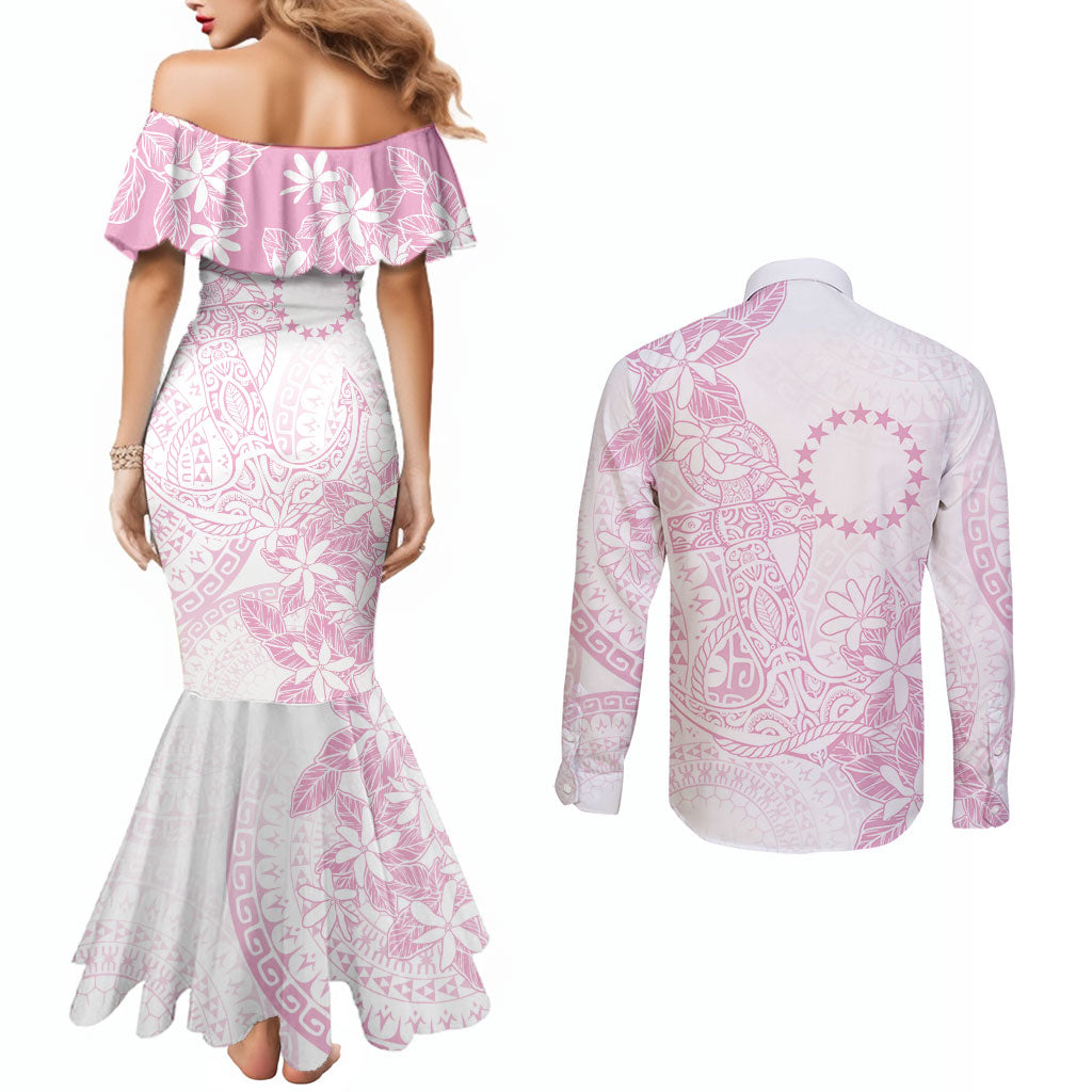 Candy Pink Kuki Airani Tapakau Couples Matching Mermaid Dress and Long Sleeve Button Shirt Tribal Anchor Mix Tiare LT7 - Polynesian Pride