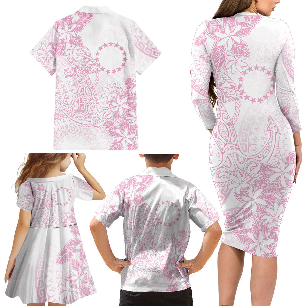 Candy Pink Kuki Airani Tapakau Family Matching Long Sleeve Bodycon Dress and Hawaiian Shirt Tribal Anchor Mix Tiare LT7 - Polynesian Pride