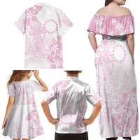 Candy Pink Kuki Airani Tapakau Family Matching Off Shoulder Maxi Dress and Hawaiian Shirt Tribal Anchor Mix Tiare LT7 - Polynesian Pride