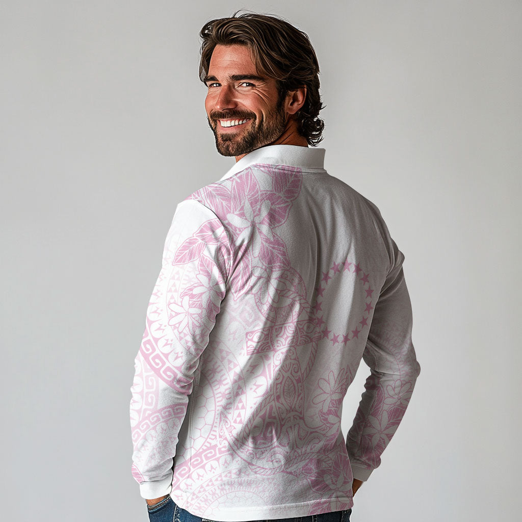 Candy Pink Kuki Airani Tapakau Long Sleeve Polo Shirt Tribal Anchor Mix Tiare LT7 - Polynesian Pride