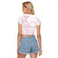 Candy Pink Kuki Airani Tapakau Raglan Cropped T Shirt Tribal Anchor Mix Tiare LT7 - Polynesian Pride