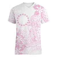 Candy Pink Kuki Airani Tapakau Women V-Neck T-Shirt Tribal Anchor Mix Tiare LT7 Female Candy Pink - Polynesian Pride