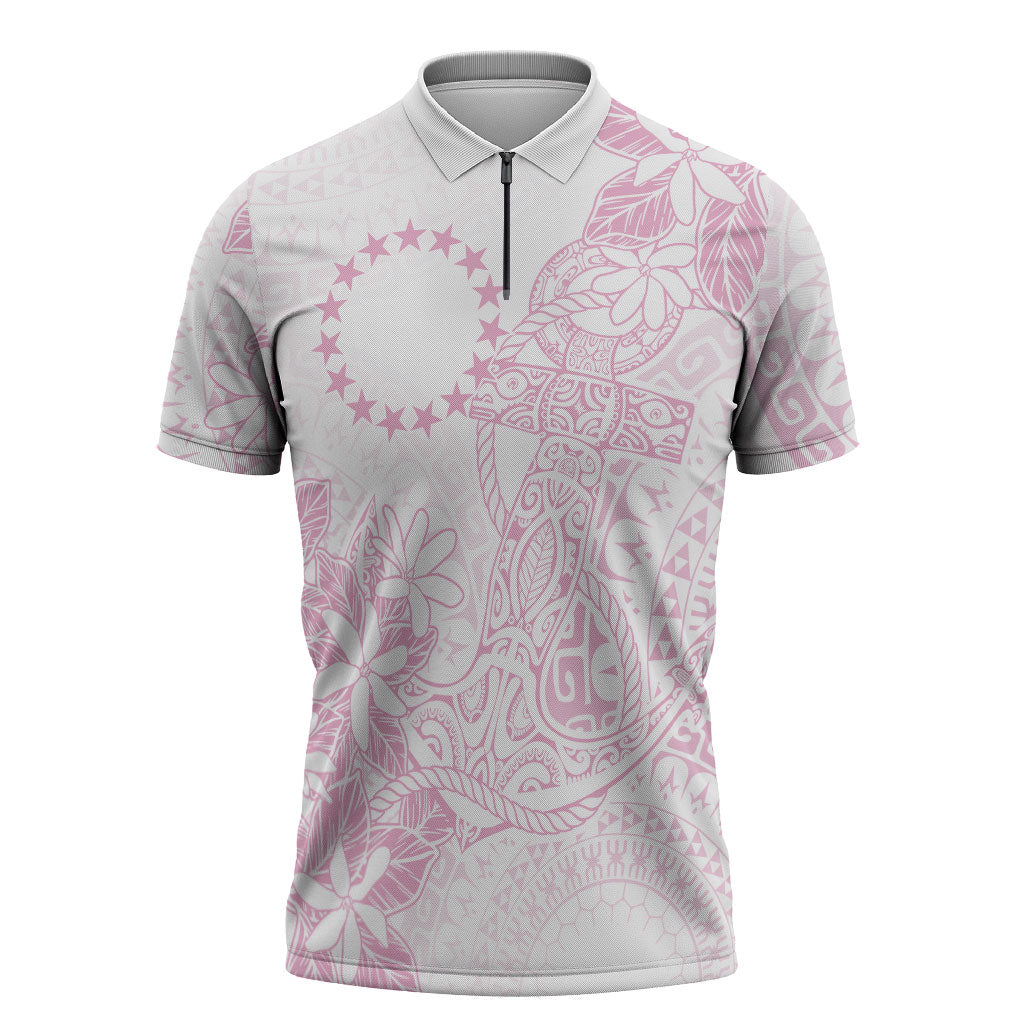 Candy Pink Kuki Airani Tapakau Zipper Polo Shirt Tribal Anchor Mix Tiare LT7 Candy Pink - Polynesian Pride