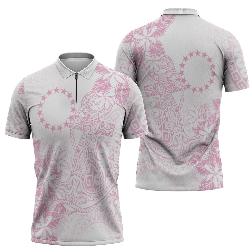 Candy Pink Kuki Airani Tapakau Zipper Polo Shirt Tribal Anchor Mix Tiare LT7 - Polynesian Pride