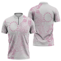 Candy Pink Kuki Airani Tapakau Zipper Polo Shirt Tribal Anchor Mix Tiare LT7 - Polynesian Pride