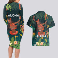 Hawaii Hula Girl Vintage Couples Matching Long Sleeve Bodycon Dress and Hawaiian Shirt Tropical Forest LT7 - Polynesian Pride