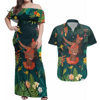 Hawaii Hula Girl Vintage Couples Matching Off Shoulder Maxi Dress and Hawaiian Shirt Tropical Forest LT7 Colorful - Polynesian Pride