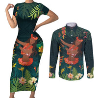 Hawaii Hula Girl Vintage Couples Matching Short Sleeve Bodycon Dress and Long Sleeve Button Shirt Tropical Forest LT7 Colorful - Polynesian Pride