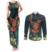 Hawaii Hula Girl Vintage Couples Matching Tank Maxi Dress and Long Sleeve Button Shirt Tropical Forest LT7 Colorful - Polynesian Pride