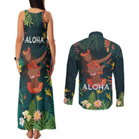 Hawaii Hula Girl Vintage Couples Matching Tank Maxi Dress and Long Sleeve Button Shirt Tropical Forest LT7 - Polynesian Pride