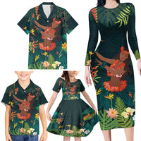 Hawaii Hula Girl Vintage Family Matching Long Sleeve Bodycon Dress and Hawaiian Shirt Tropical Forest LT7 - Polynesian Pride