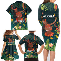 Hawaii Hula Girl Vintage Family Matching Long Sleeve Bodycon Dress and Hawaiian Shirt Tropical Forest LT7 - Polynesian Pride