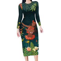 Hawaii Hula Girl Vintage Family Matching Long Sleeve Bodycon Dress and Hawaiian Shirt Tropical Forest LT7 Mom's Dress Colorful - Polynesian Pride