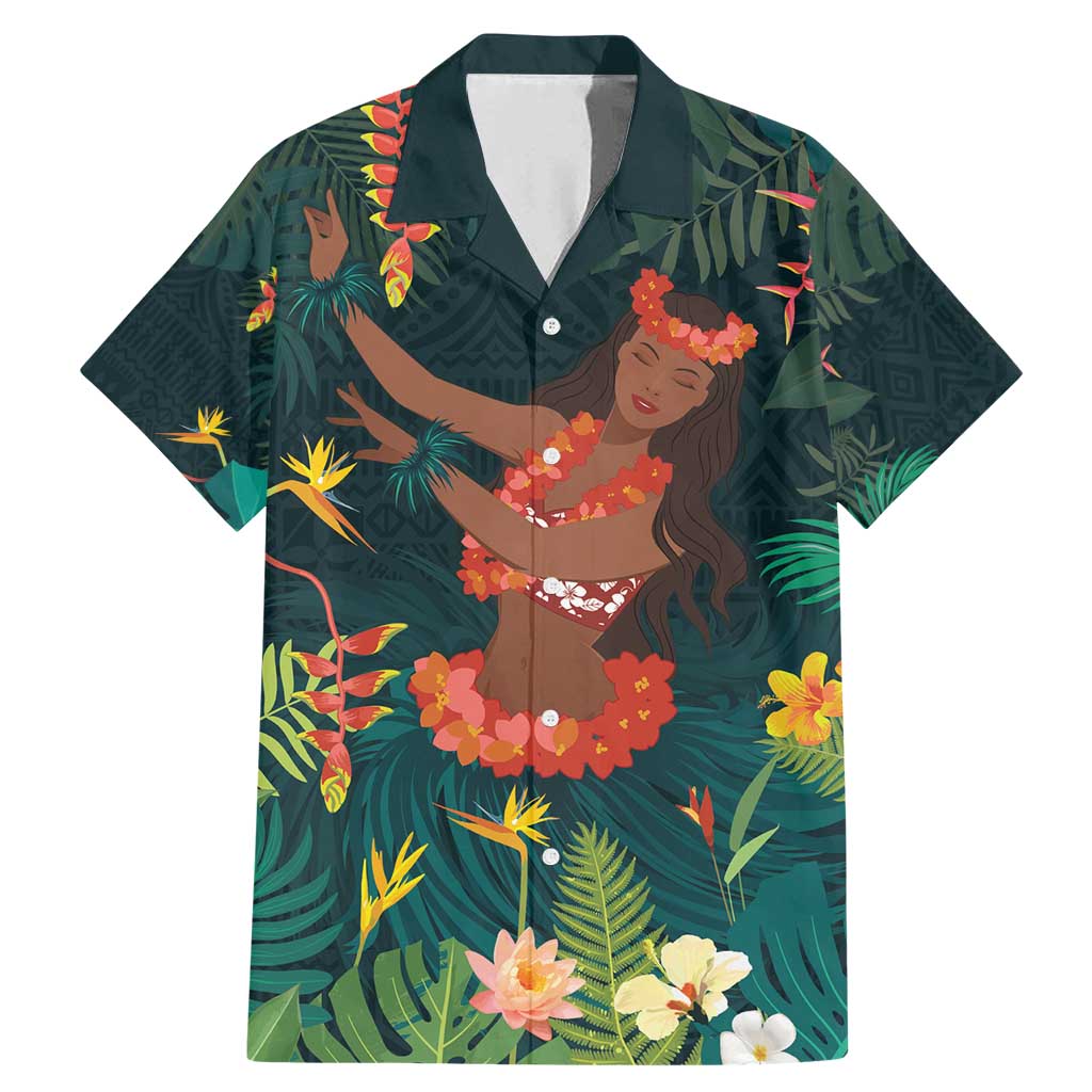 Hawaii Hula Girl Vintage Family Matching Mermaid Dress and Hawaiian Shirt Tropical Forest LT7 Dad's Shirt - Short Sleeve Colorful - Polynesian Pride