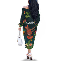 Hawaii Hula Girl Vintage Family Matching Off The Shoulder Long Sleeve Dress and Hawaiian Shirt Tropical Forest LT7 - Polynesian Pride