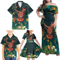 Hawaii Hula Girl Vintage Family Matching Off Shoulder Maxi Dress and Hawaiian Shirt Tropical Forest LT7 - Polynesian Pride