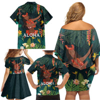 Hawaii Hula Girl Vintage Family Matching Off Shoulder Short Dress and Hawaiian Shirt Tropical Forest LT7 - Polynesian Pride