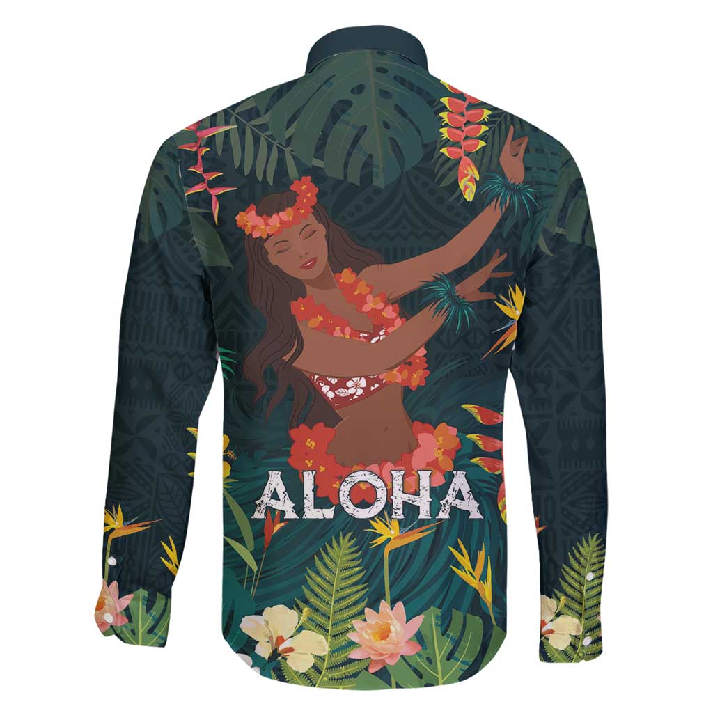 Hawaii Hula Girl Vintage Family Matching Short Sleeve Bodycon Dress and Hawaiian Shirt Tropical Forest LT7 - Polynesian Pride
