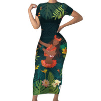 Hawaii Hula Girl Vintage Family Matching Short Sleeve Bodycon Dress and Hawaiian Shirt Tropical Forest LT7 Mom's Dress Colorful - Polynesian Pride