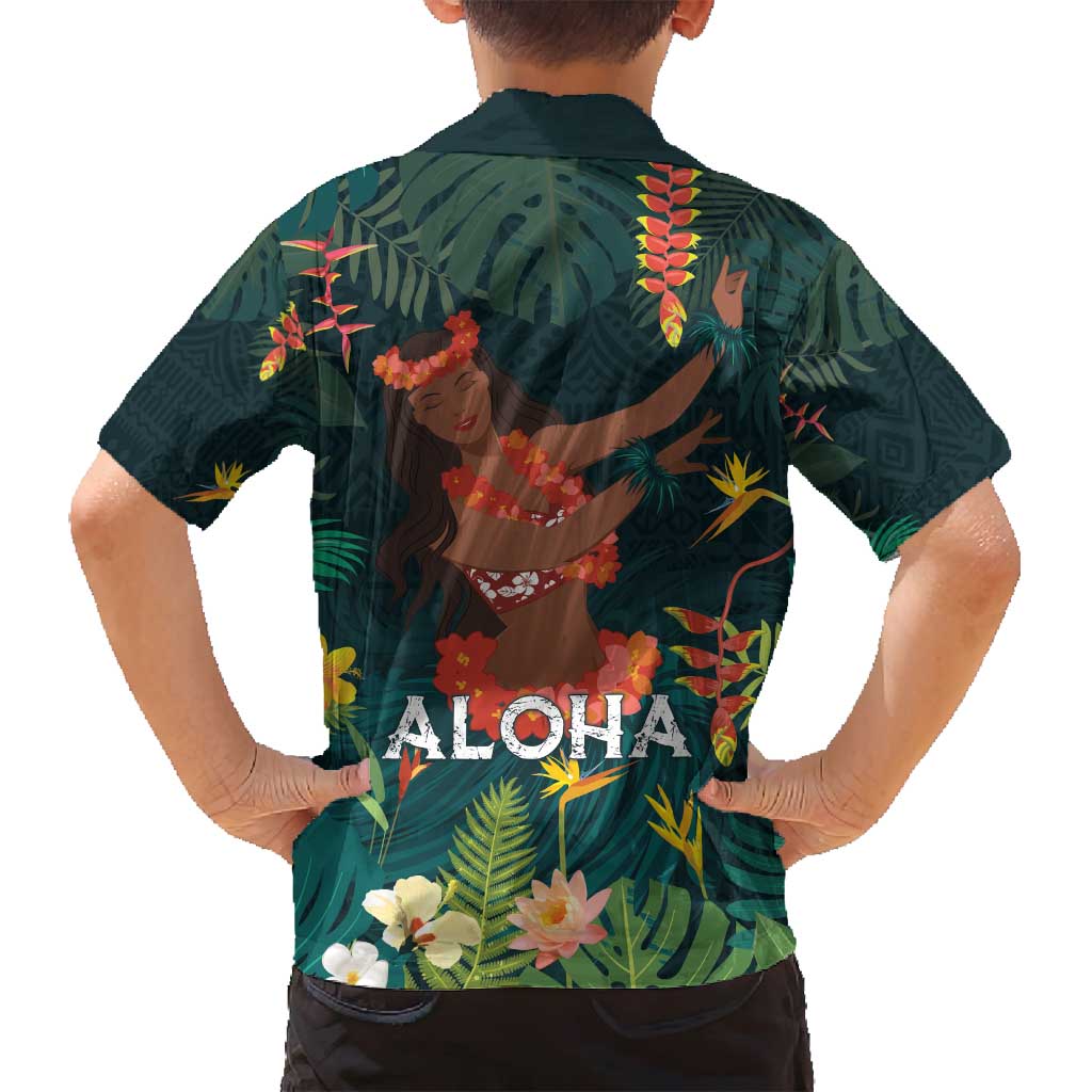 Hawaii Hula Girl Vintage Family Matching Summer Maxi Dress and Hawaiian Shirt Tropical Forest LT7 - Polynesian Pride