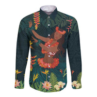 Hawaii Hula Girl Vintage Long Sleeve Button Shirt Tropical Forest LT7 Unisex Colorful - Polynesian Pride