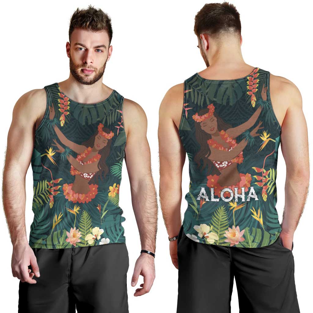 Hawaii Hula Girl Vintage Men Tank Top Tropical Forest