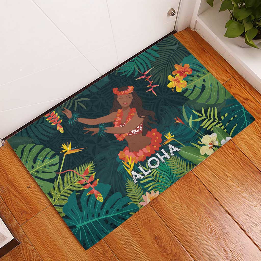 Hawaii Hula Girl Vintage Rubber Doormat Tropical Forest LT7 - Polynesian Pride