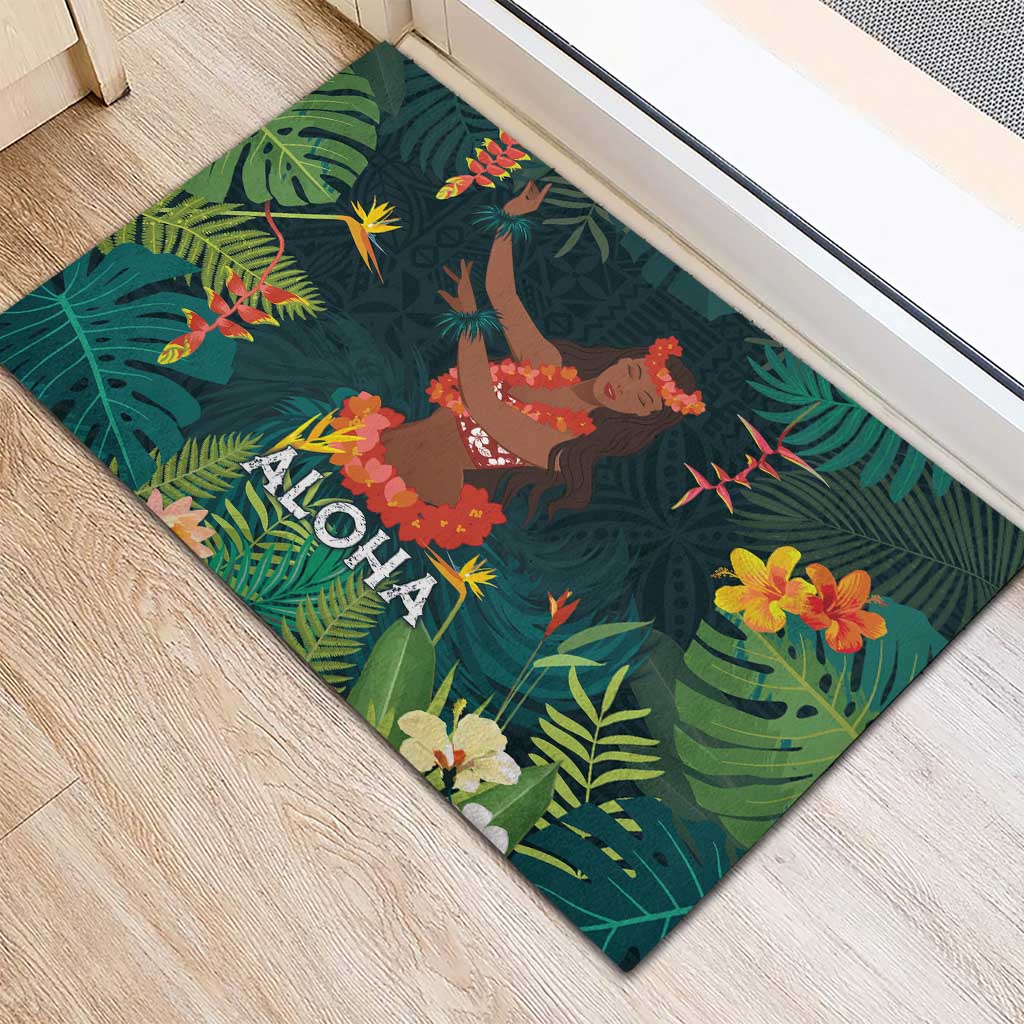 Hawaii Hula Girl Vintage Rubber Doormat Tropical Forest LT7 - Polynesian Pride