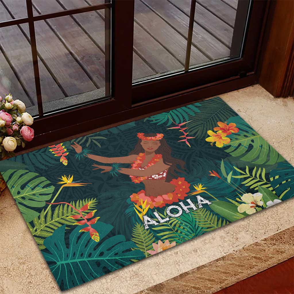 Hawaii Hula Girl Vintage Rubber Doormat Tropical Forest LT7 - Polynesian Pride